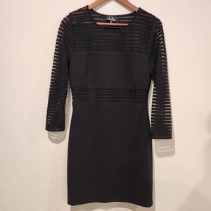 Lulus Womens Black Perfect Mesh Ribbed Long Sleeve Bodycon Mini Dress Large